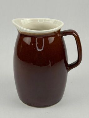 Vintage Hall Pottery Brown White Small 7” Ovenproof Pitcher Made in USA